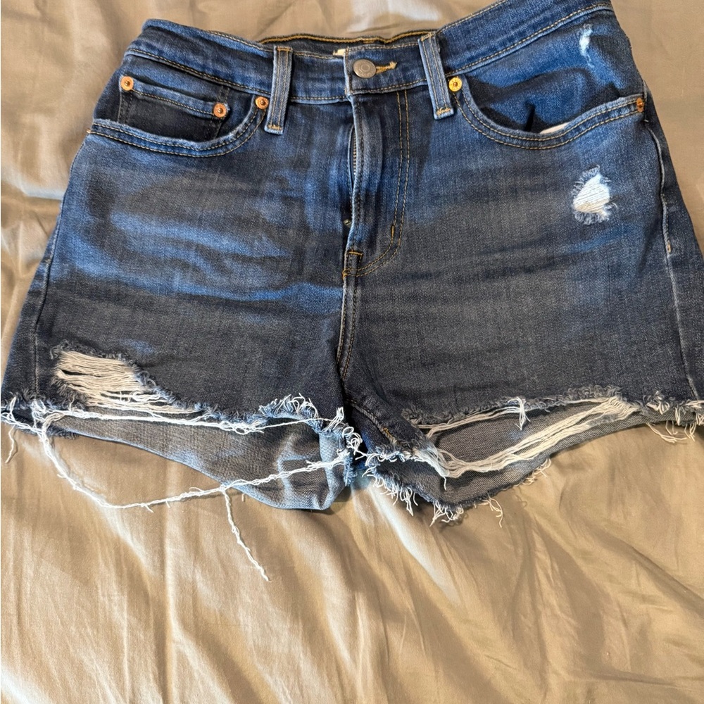 Levi's Dark Blue Distressed Jean Shorts